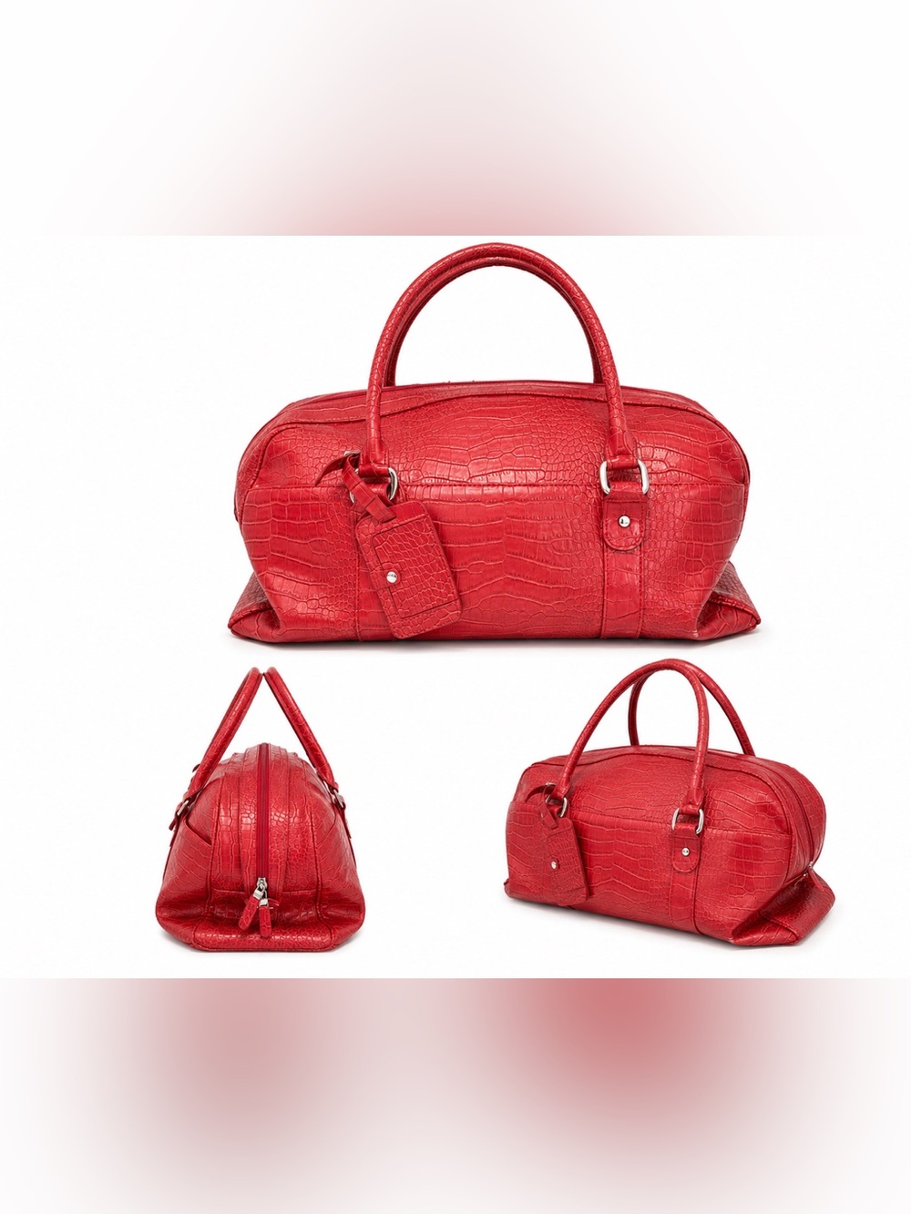 Vintage 90s Bath & Body Works Red Faux Crocodile Travel Bag.